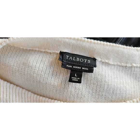 Talbots 100% Merino Wool Striped Pullover Sweater‎ Women SZ L White Blue - Picture 3 of 4